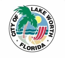 Logo of the City of Lake Worth, Florida, featuring a palm tree, ocean waves, and a beach scene.